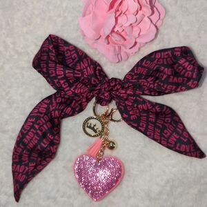 Juicy Couture Black and Pink Heart Keychain with Bow One Of A Kind